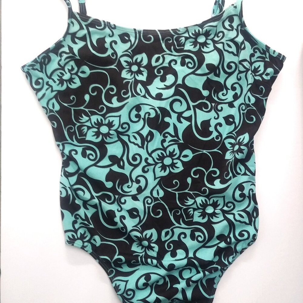 Newport News Swimsuit High Cut Adjustable Strap Brown Aqua One Piece